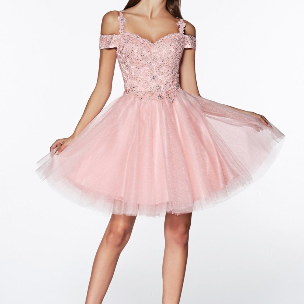 Ladivine Blush Off Shoulder Sweetheart Neck Prom Gown Evening Formal